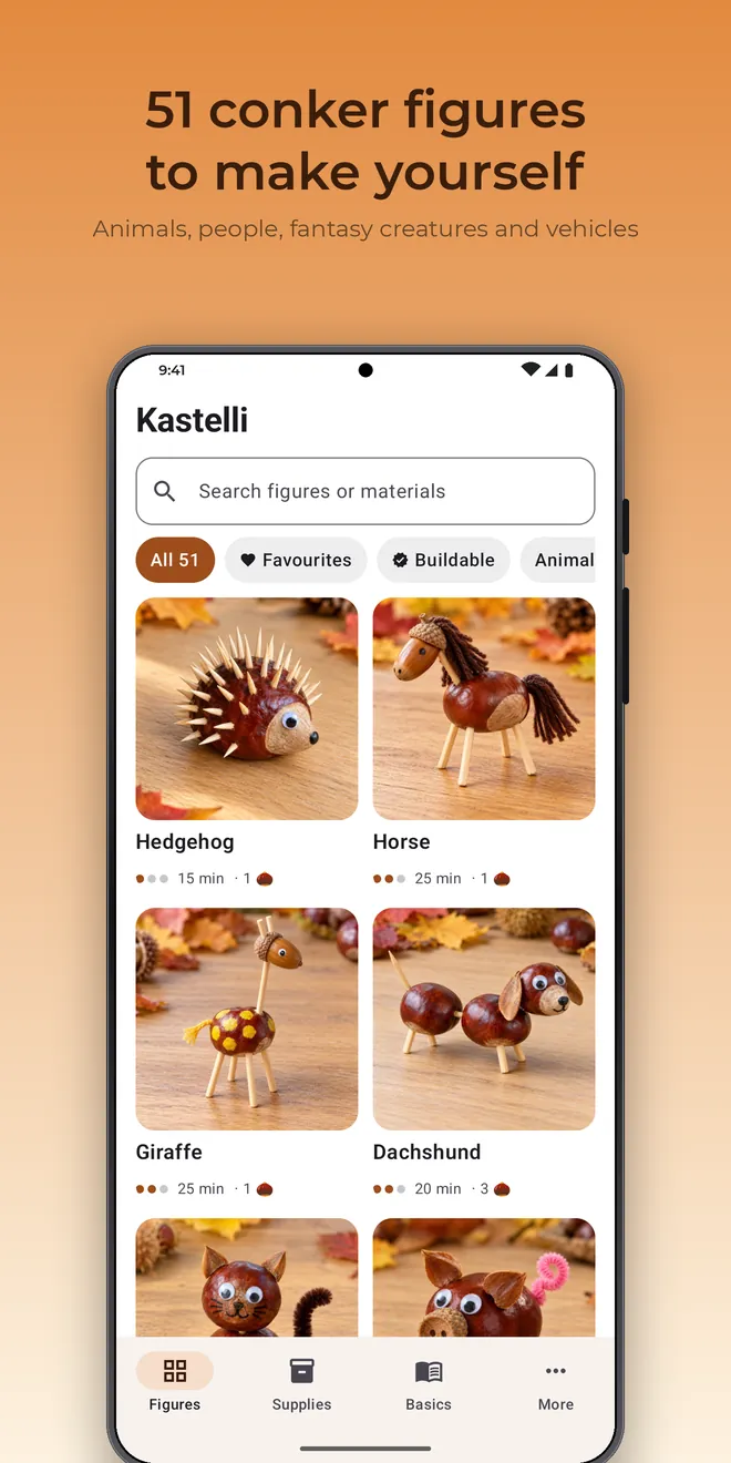 Kastelli on Android: The overview of all figures, with search and group filters