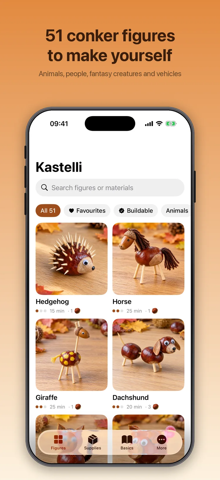 Kastelli on iPhone: The overview of all figures, with search and group filters