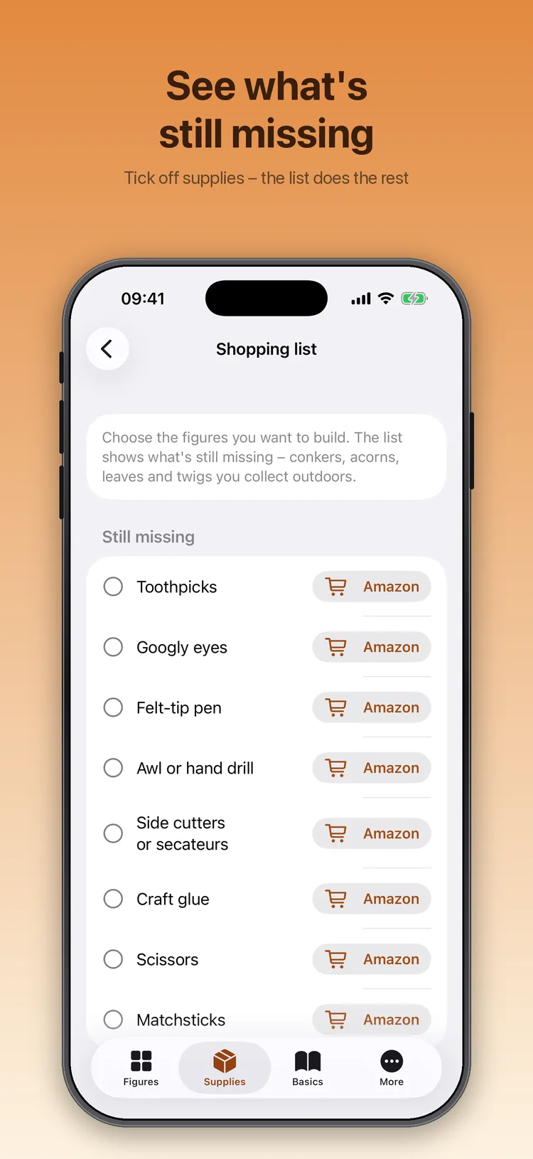 Kastelli on iPhone: Shopping list with the missing supplies