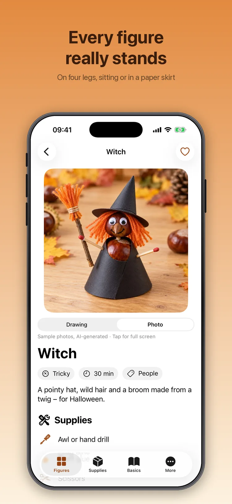 Kastelli on iPhone: The witch with her broom in a paper skirt