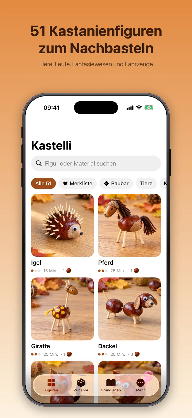 Kastelli auf dem iPhone: Die Übersicht mit allen Figuren, Suche und Filter nach Gruppe