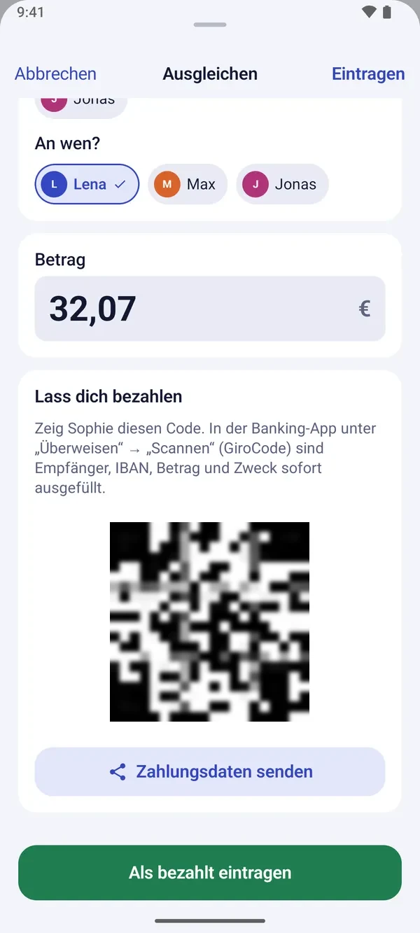 Obolus: Ausgleichen mit GiroCode für die Banking-App