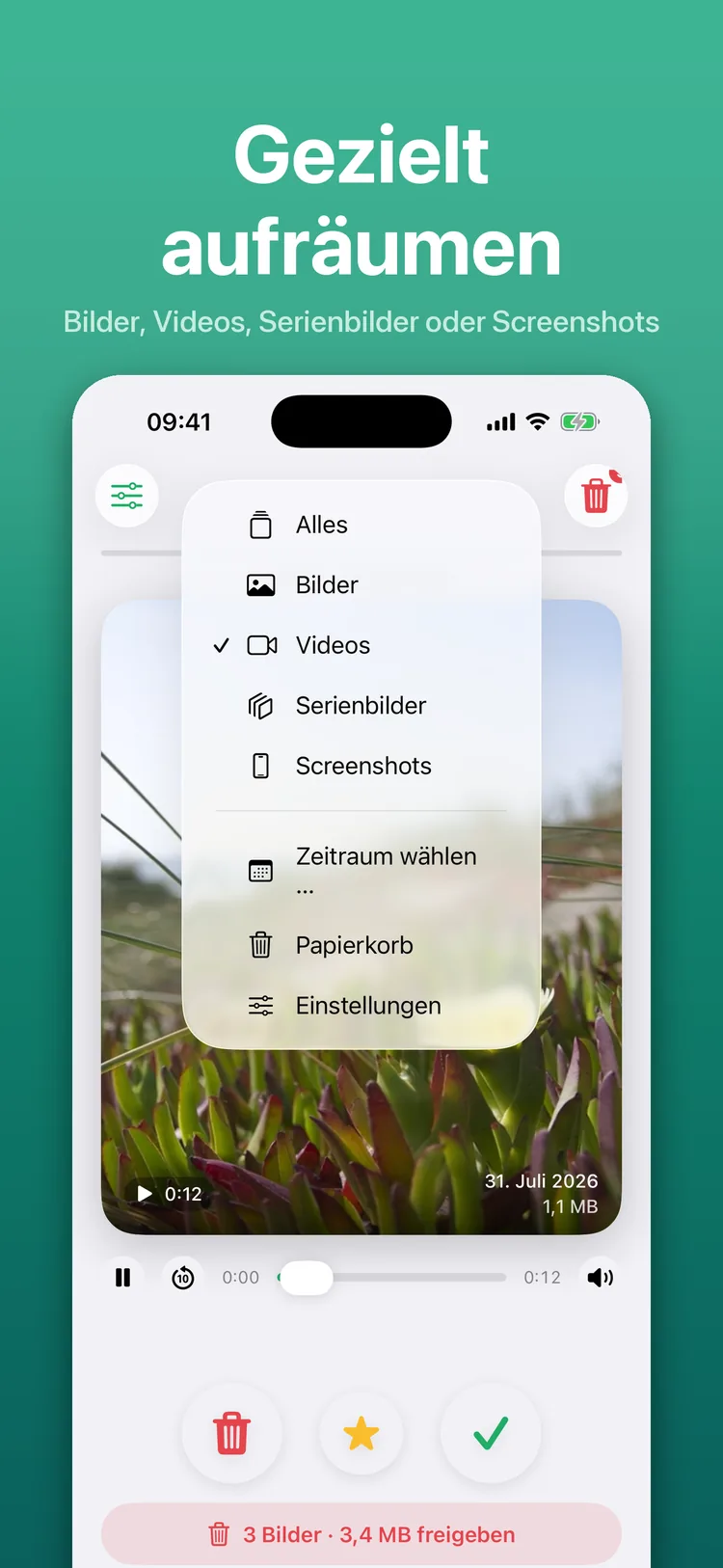 Swiperoll on iPhone: choosing what to go through — videos, screenshots, bursts or everything