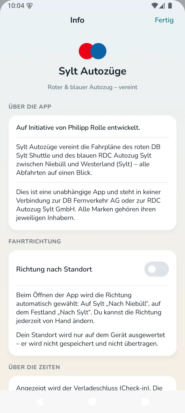 Sylt Autozüge für Android: Infos mit Fahrtrichtung nach Standort