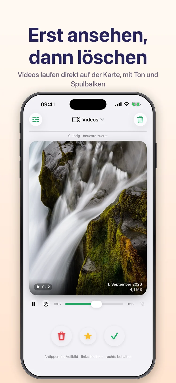 Wischy auf dem iPhone: ein Video läuft direkt auf der Karte, mit Ton und Spulbalken