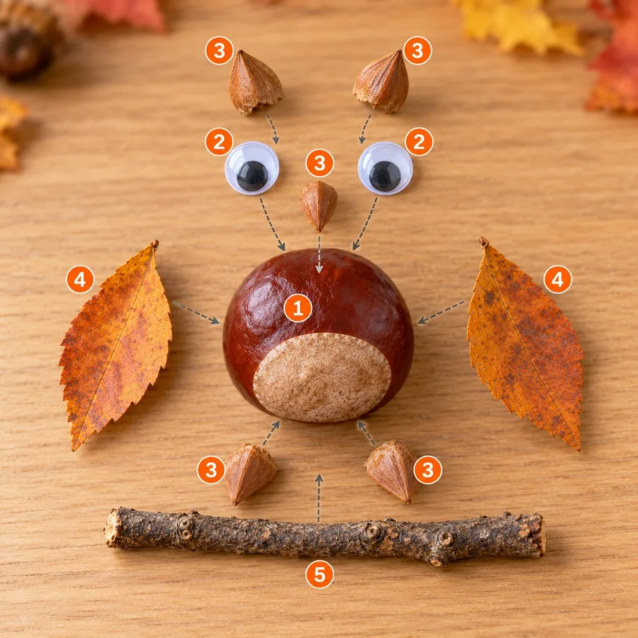 Exploded view of the chestnut owl with numbered parts