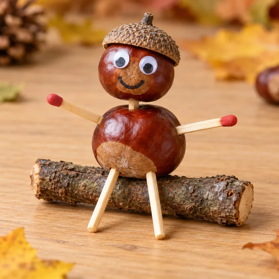 Finished chestnut man on a twig bench